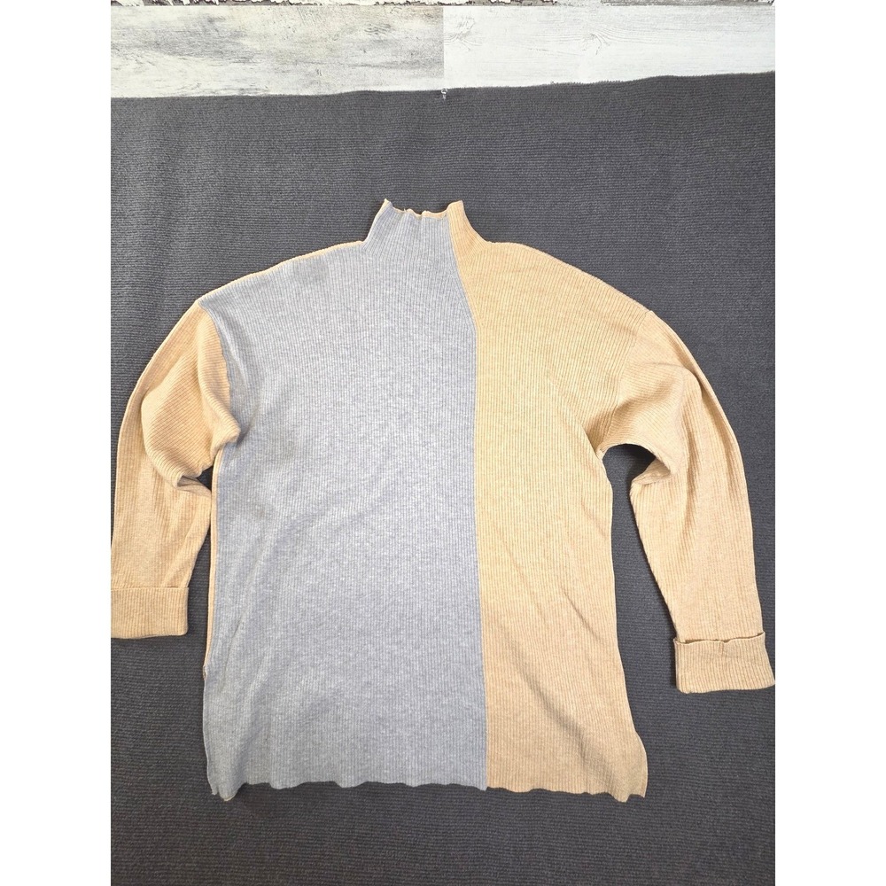 Nine West Cara Santana Sweater Womens XL Oat Grey Mock Neck Colorblock New